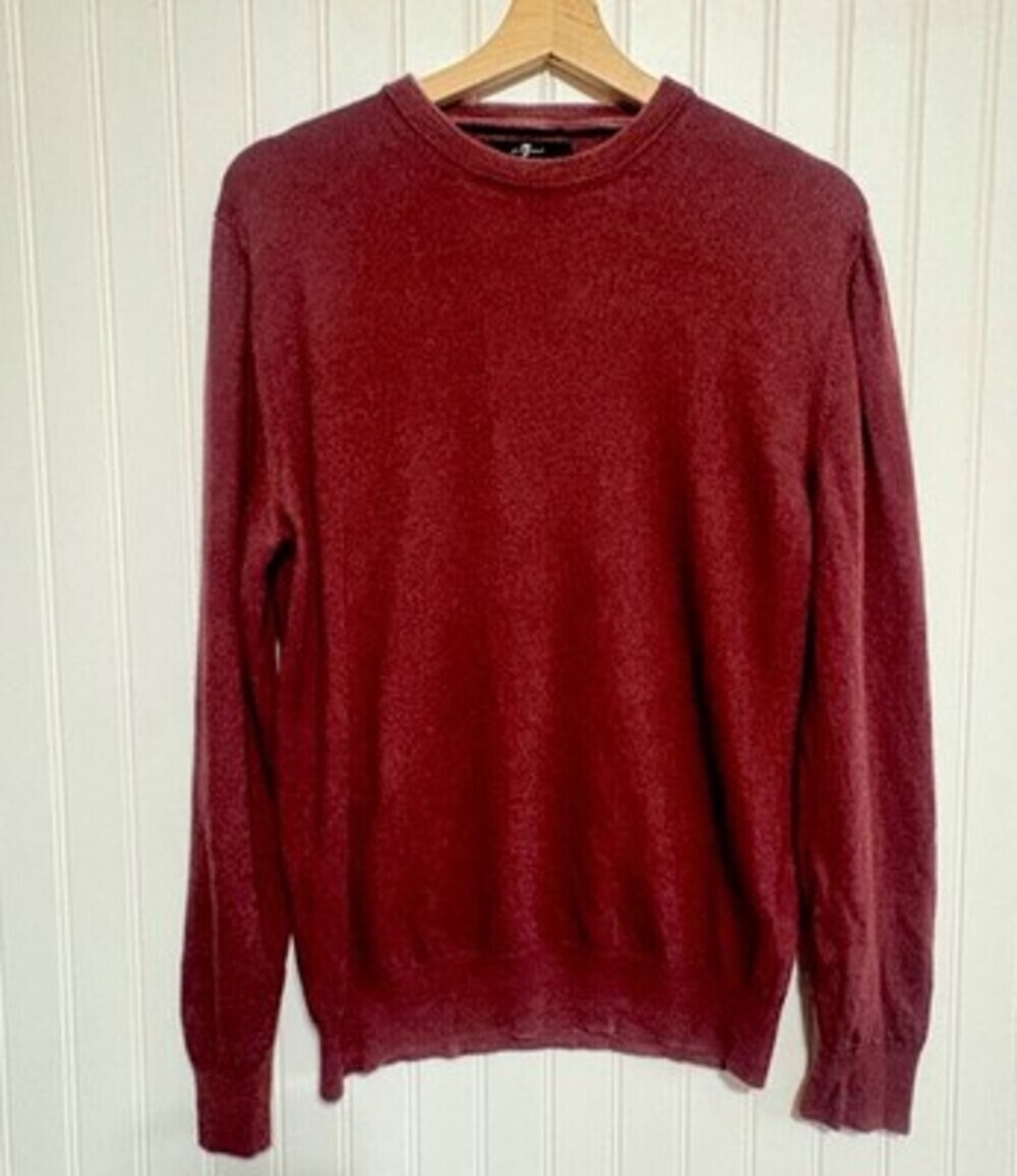 7 For All Mankind Burgundy 100% Wool Crew Neck Pullover Sweater Men M